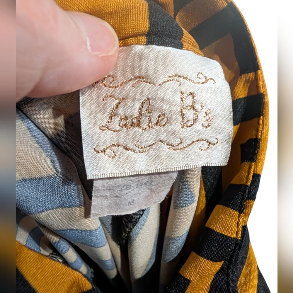 Avant Garde Geometric Print Bubble Hem Dress Zip Front Artwear Mustard Black M - Picture 2 of 9